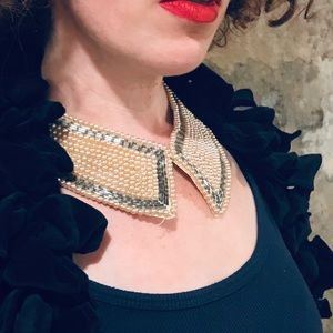 Vintage beaded collar pearl deco cream and silver